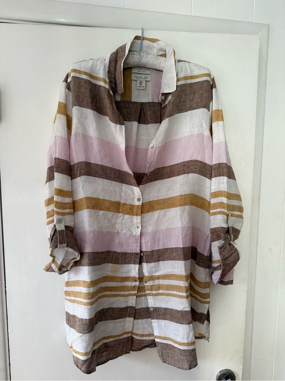 Rachel Zoe Linen Striped Tunic in Pink, Brown & Mustard